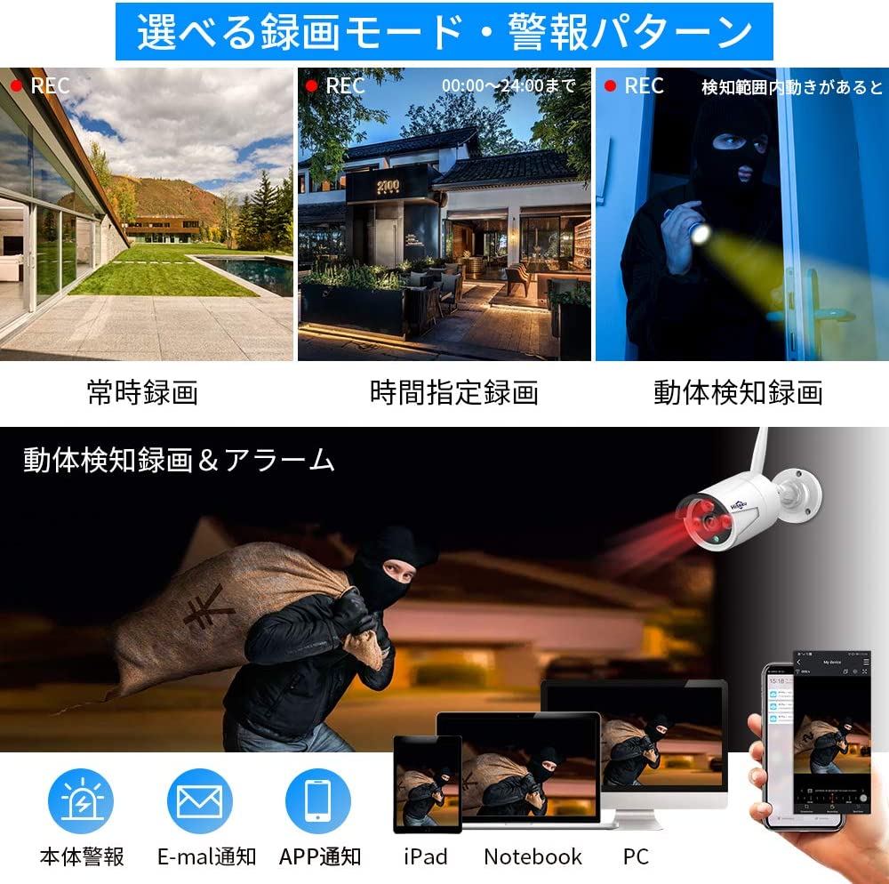500万画素対応】ワイヤレス防犯カメラセット Hiseeu 屋外セキュリティカメラ 10.1イン NVR 10チャンネルまで増設可 カメラ4台 300万画素カメラ 遠隔監視 防水等級ip66 動態検知 屋内/屋外 防犯カメラ (300万画素カメラ4台+10チャンネル500万画素対応の録画機+1TB HDD)