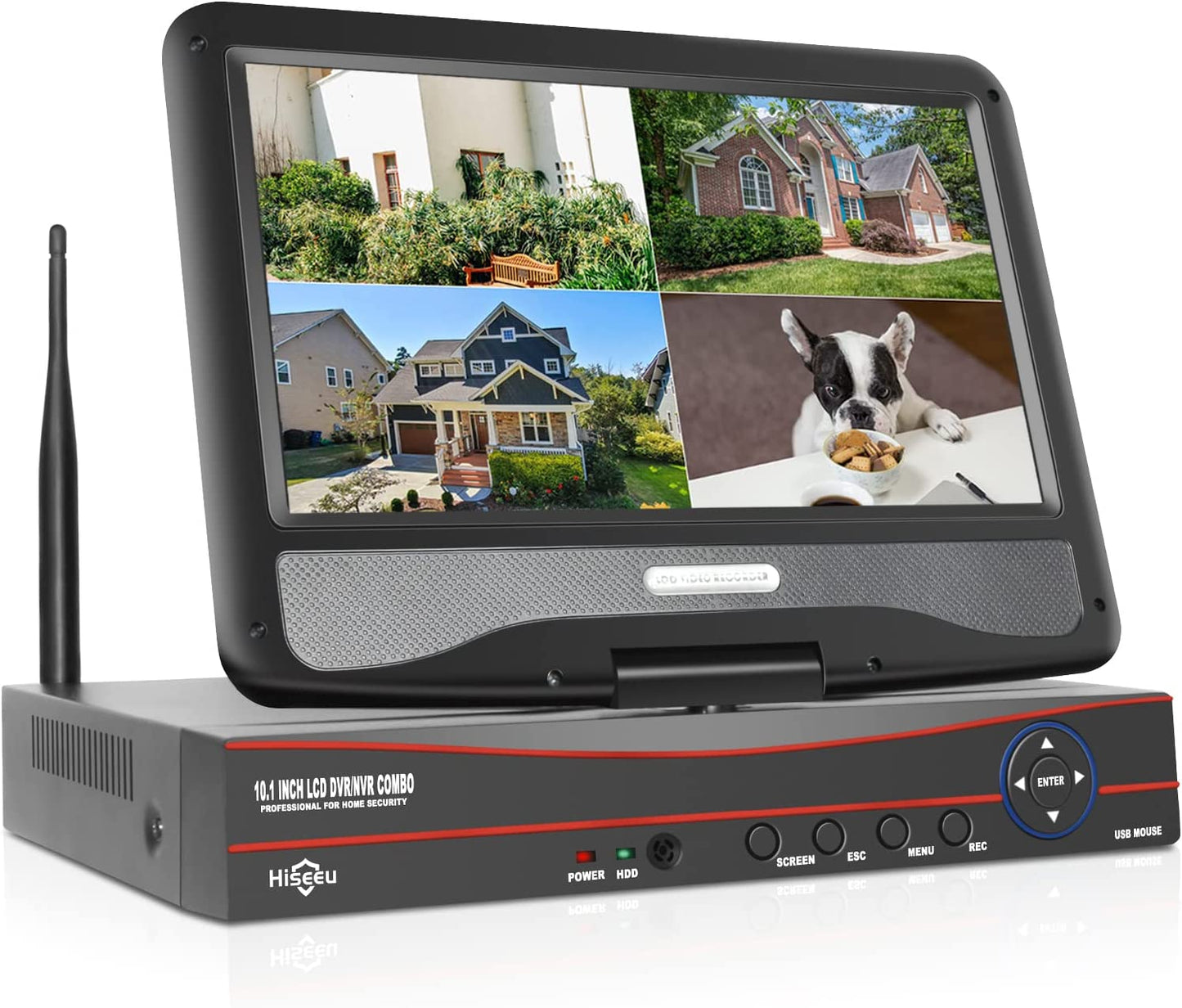 【POE録画機 】Hiseeu製NVR poe給電 屋外 有線 監視カメラ 10インチモニター付きNVR 双方向音声 屋内外対応 暗視撮影 動体検知 常時録画 スマホ/パソコン遠隔監視 アプリ通知 監視カメラ・Poe録画機 (電源あり)