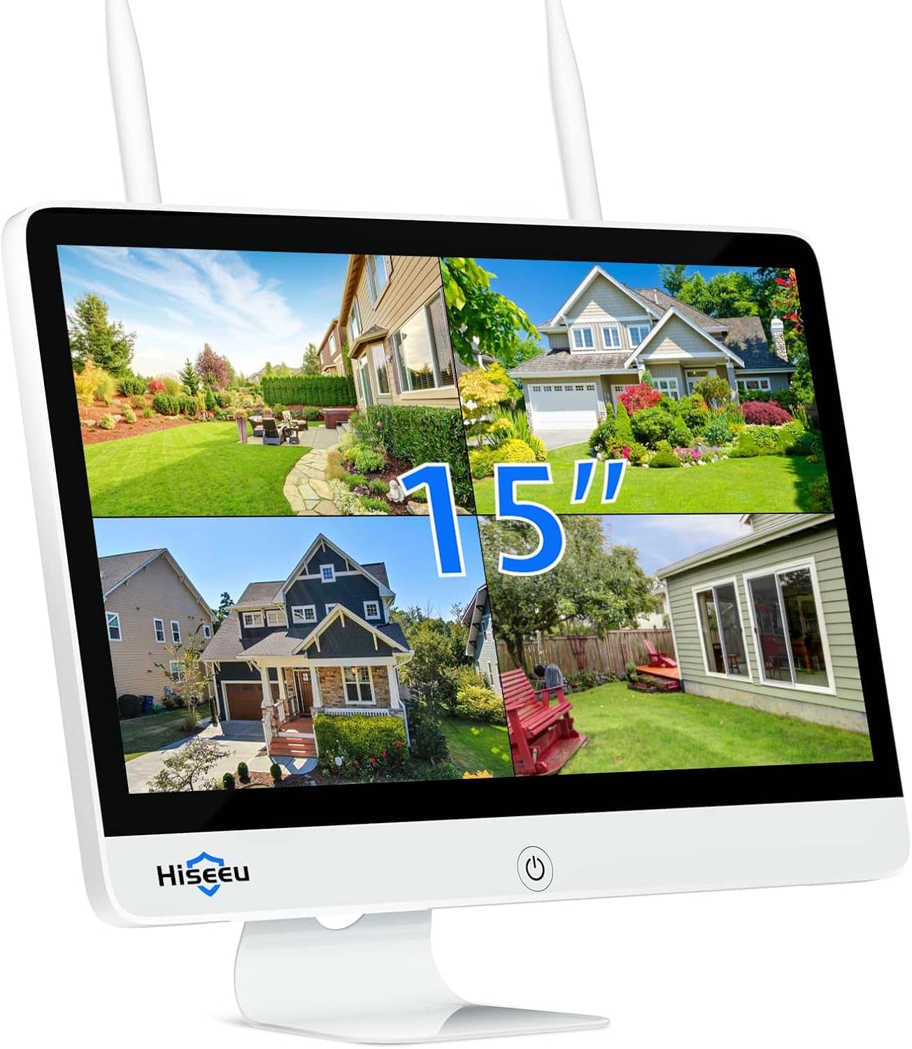 15 インチ LCD NVR 10 チャンネル 1944P/500万画素モーション検出ゾーン 内蔵スピーカー 24/7録画 電源ケーブルとHDDは含まれません Hiseeu ワイヤレスカメラ対応