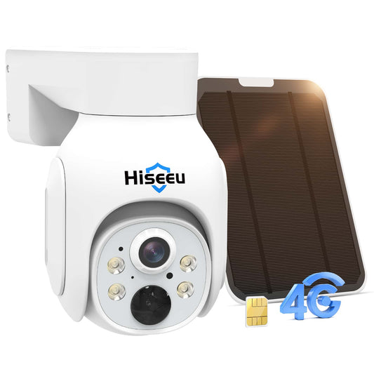 【4GLTE SIMカード対応】Hiseeu 4GLTE防犯カメラ ソーラー充電 ワイヤレス屋外防犯カメラ 360°ソーラーPTZカメラ IP66防水 PIR人感センサー カラーナイトビジョン 双方向通話 SIMカード付き